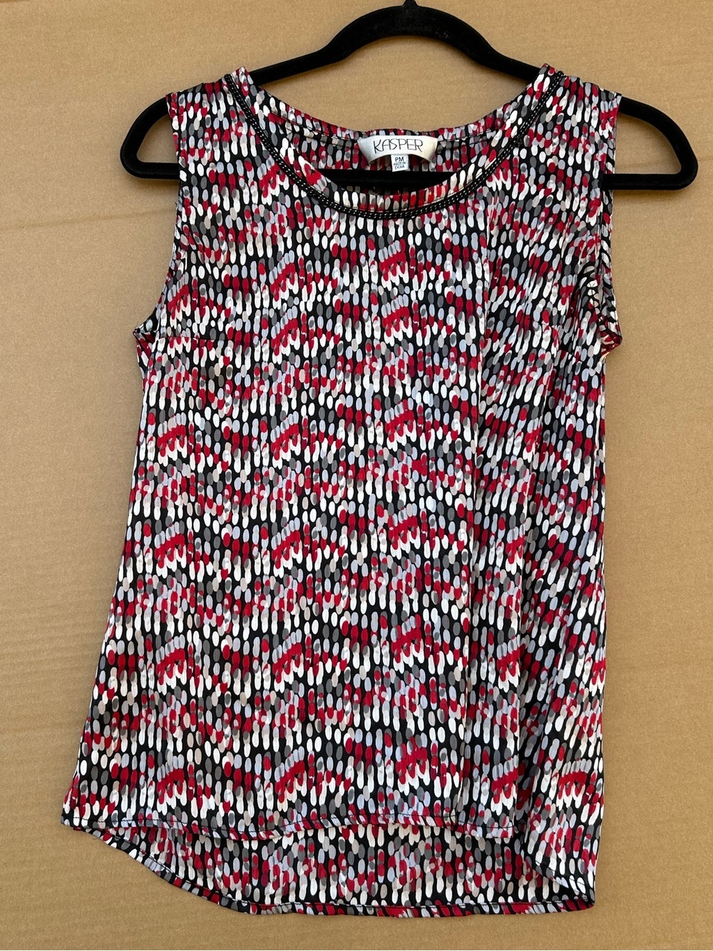 Kasper Sleeveless Blouse Women's Petite Medium Tear Drop Print Red Black